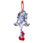 Dispenser organizador de bolsas gallina Etelvina blanca flores violeta y salmon