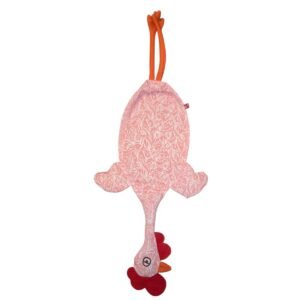 Dispenser organizador de bolsas gallina Etelvina rosa flores blancas