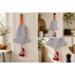 Dispenser organizador de bolsas gallina Etelvina Blanca con Lunares Negros en uso en la cocina
