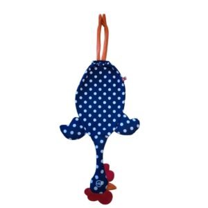 Dispenser organizador de bolsas gallina Etelvina azul oscuro con lunares blancos