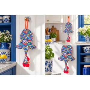 Dispenser organizador de bolsas gallina Etelvina ofertas azul en uso en la cocina